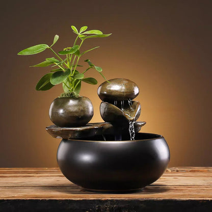 Minimalist Small Ceramic Water Feature for Zen Decor