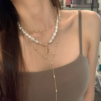 Layered Pearl Gold Necklace