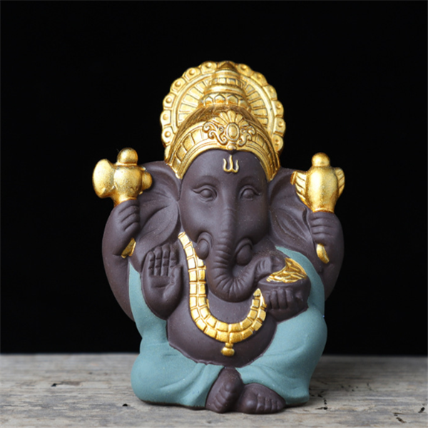 Gilded Ganesha Ceramic Figurine
