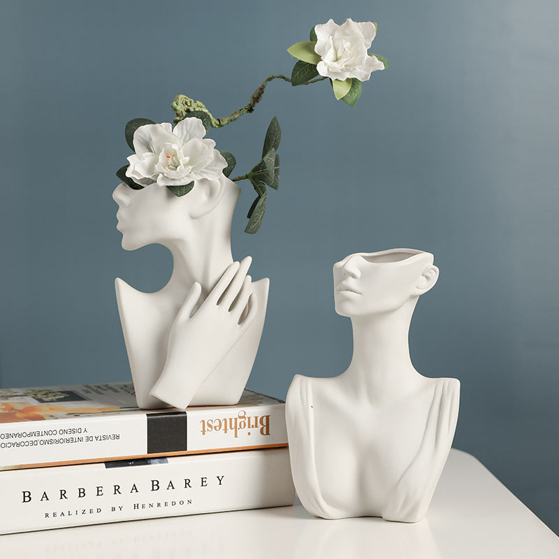 Nordic Style Human Face Creative Ceramic Vase Decor