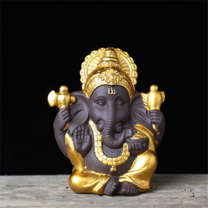 Gilded Ganesha Ceramic Figurine