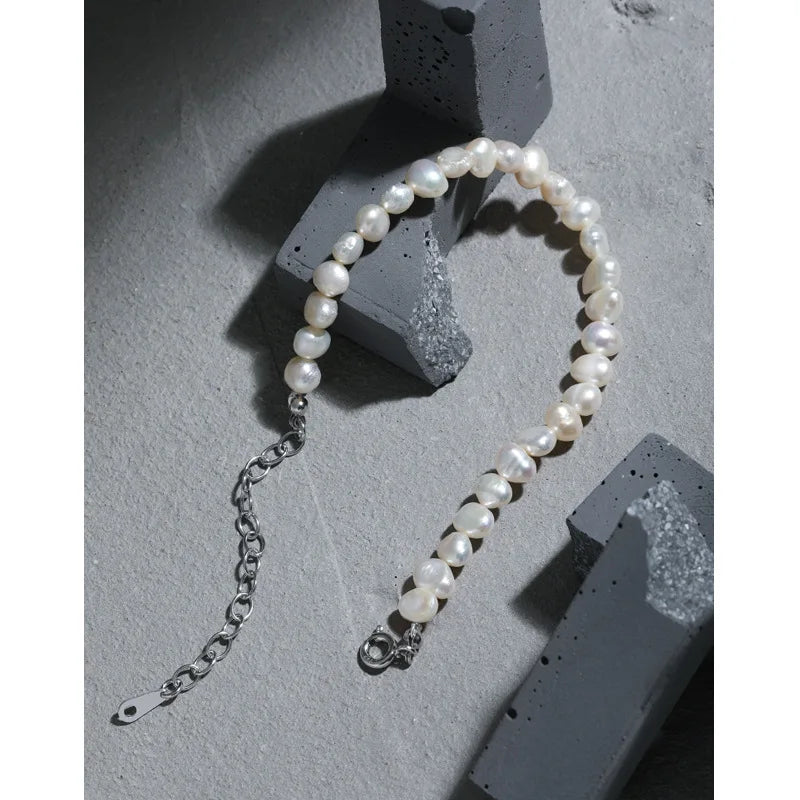 925 Sterling Silver Baroque Pearl Bracelet