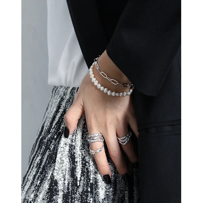 925 Sterling Silver Baroque Pearl Bracelet
