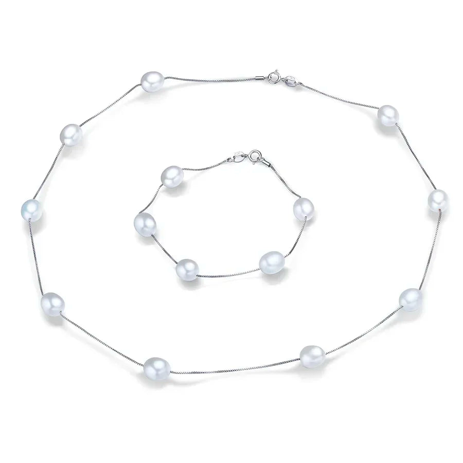 Freshwater Pearl Necklace Bracelet Set