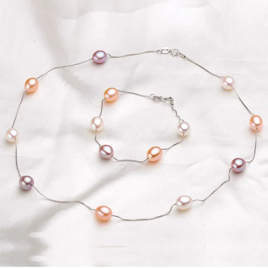 Freshwater Pearl Necklace Bracelet Set