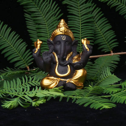 Gilded Ganesha Ceramic Figurine